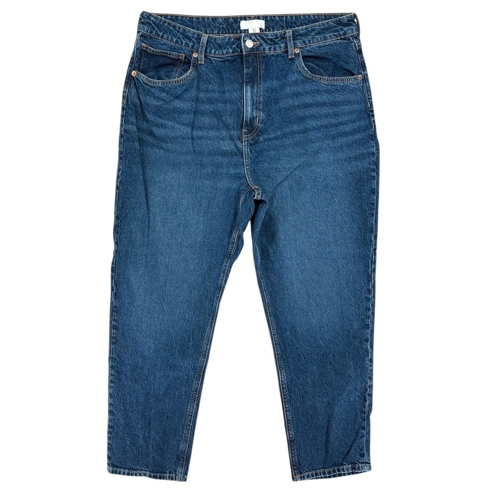 H‎ M Womens Blue Denim High Waisted Straight Leg Jeans Size 16